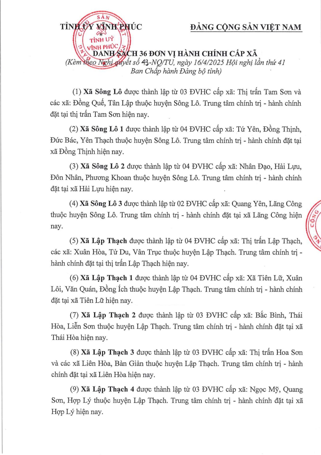Vĩnh Phúc dự kiến đặt tên xã, phường mới theo số thứ tự - 2