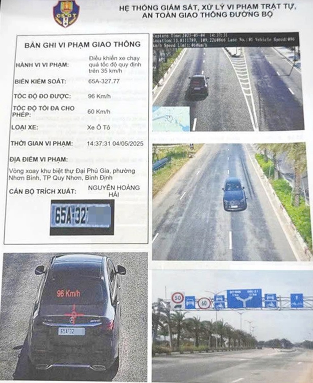 Ô tô con 14 lần vi phạm tốc độ, chạy 96km/h trong khu dân cư - 1